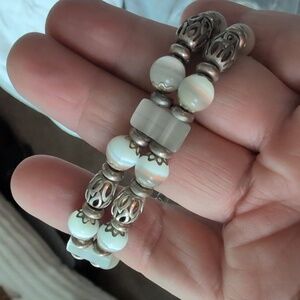 Bracelet,  2 strands with moonstone and silver kirkimer diamonds LOT445